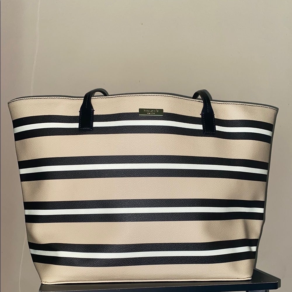 Kate Spade Black and Tan Striped Tote Bag NWT